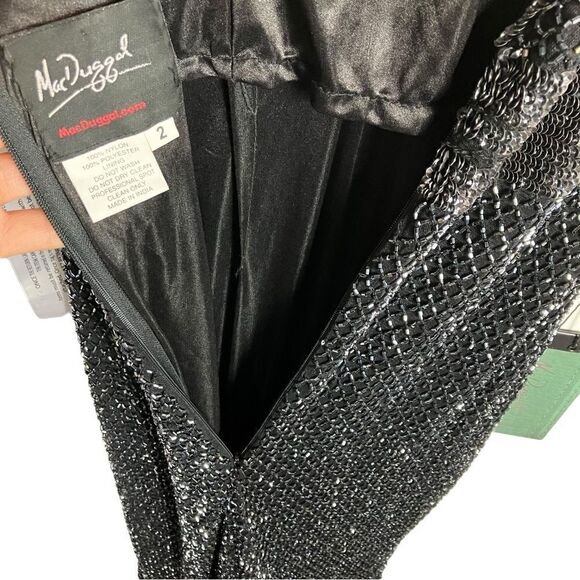 Mac‎ Duggal WMNS 2 black Gunmetal V Neck Beaded High Slit 1070 - Picture 10 of 12